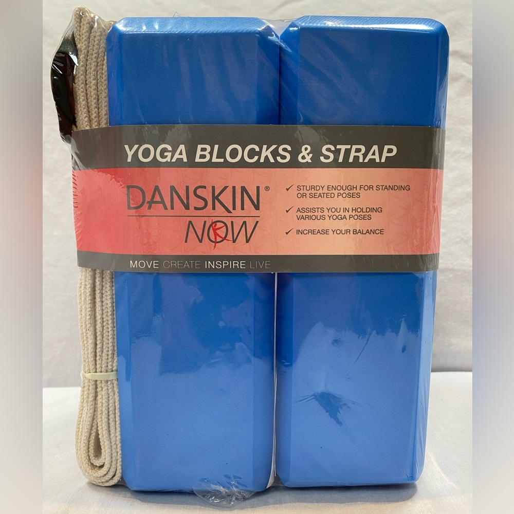 New Sealed Danskin Yoga Blocks and Strap Set. Blue Blocks and Cream Strap - Picture 3 of 8